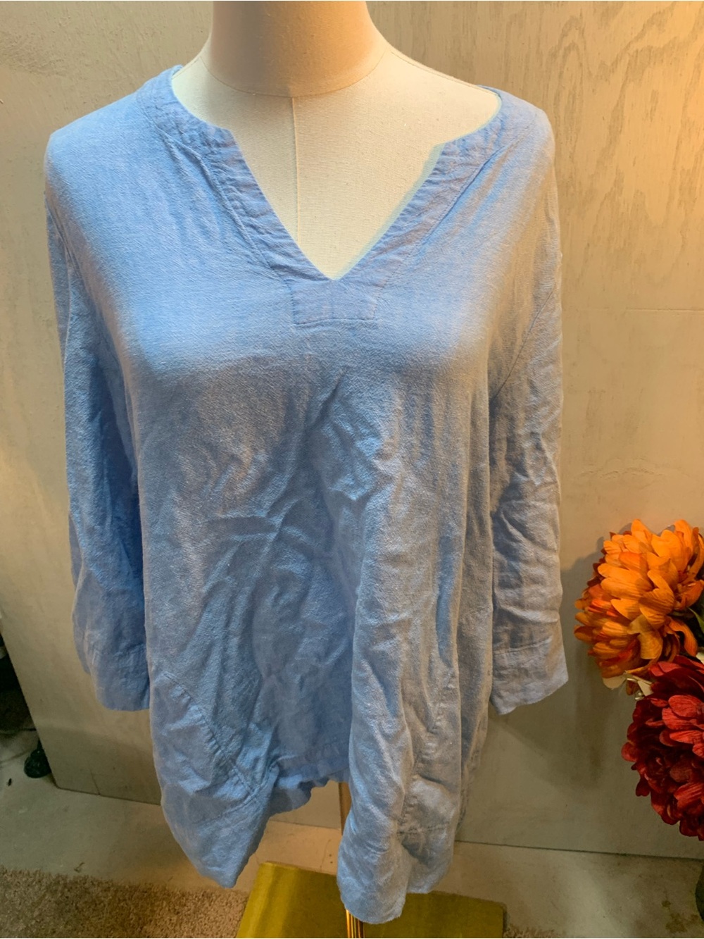 Light Blue V-Neck Linen Top